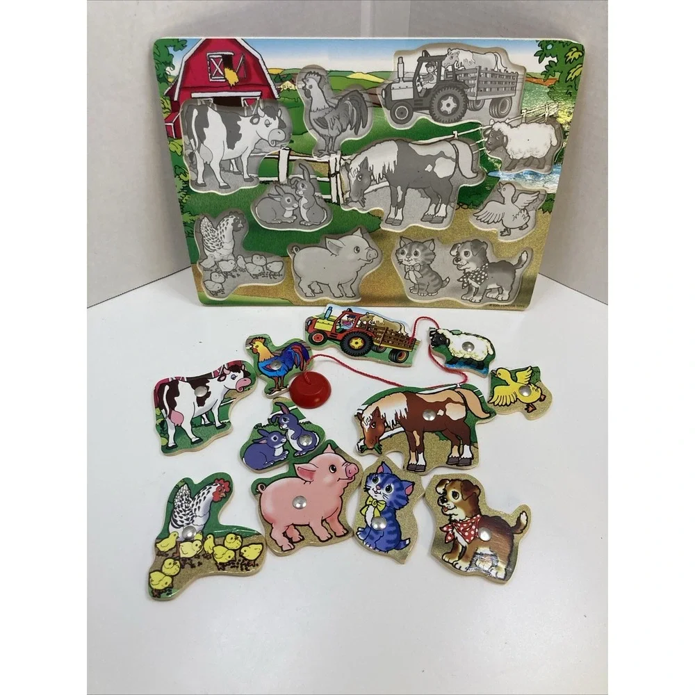 Wooden Farm Animals Chunky 12 Piece Wooden Toddler Puzzle 2005 Forever Toys 11.5